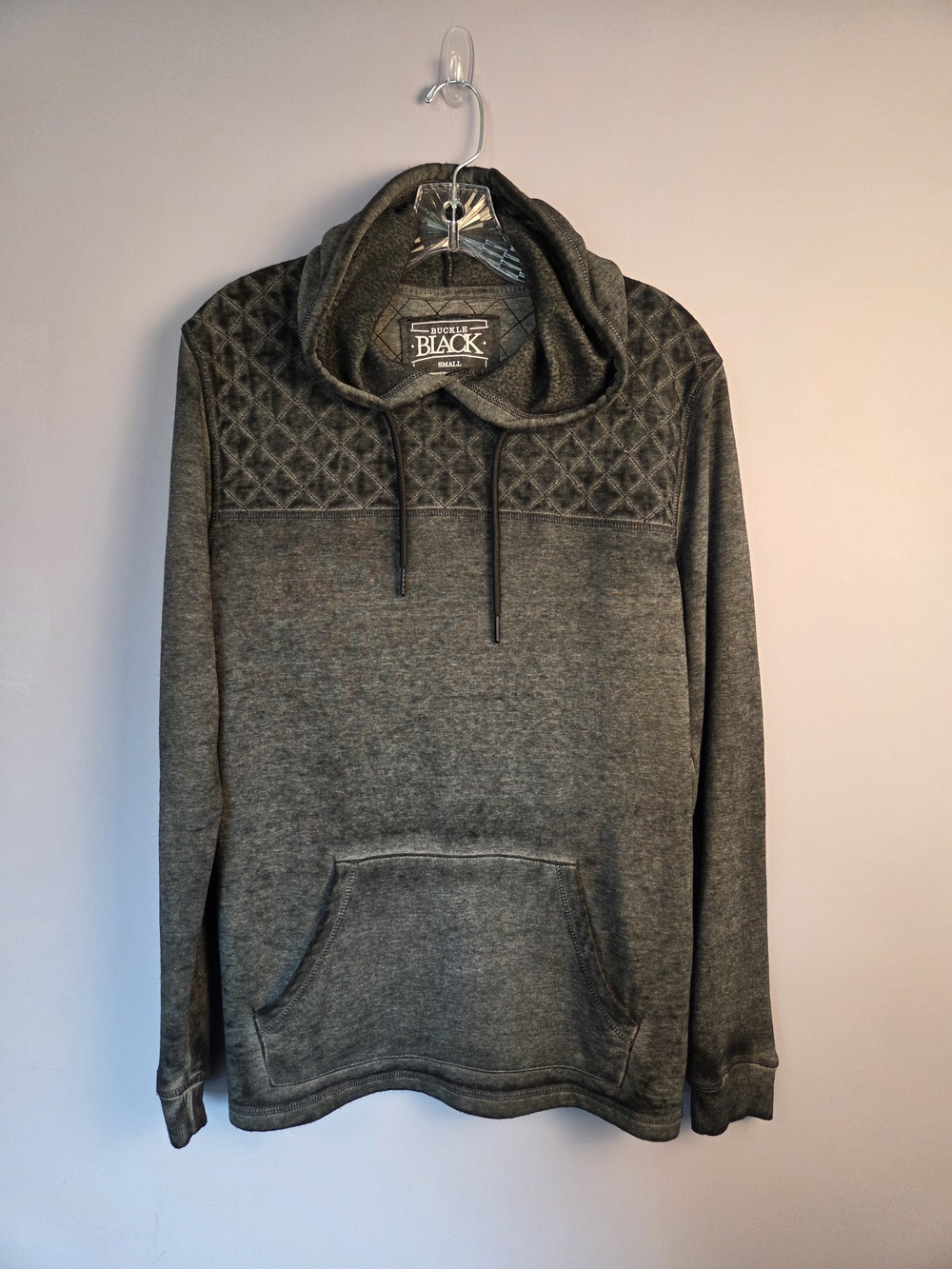 Buckle Quilted Yoke Pullover Hoodie Gray Mens Small Comfort Burnout Streetwear
